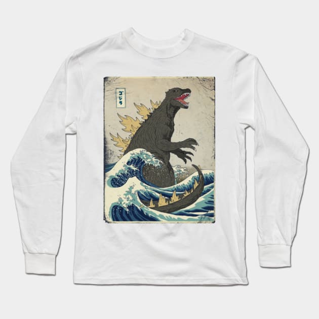 kaiju and wave Long Sleeve T-Shirt by HenryHenry